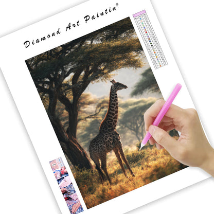 Giraff bland akaciaträd – Diamantmålning