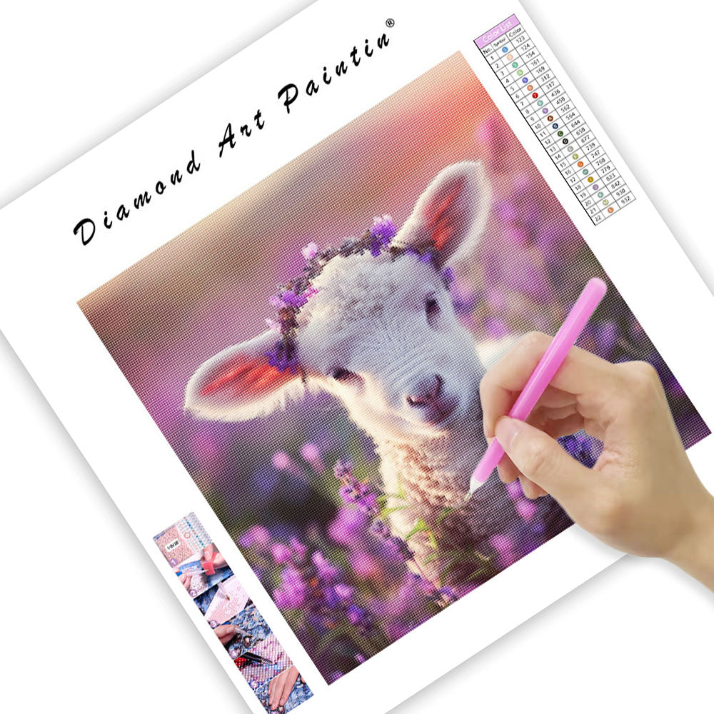 Lamm bland lavendel – Diamantmålning