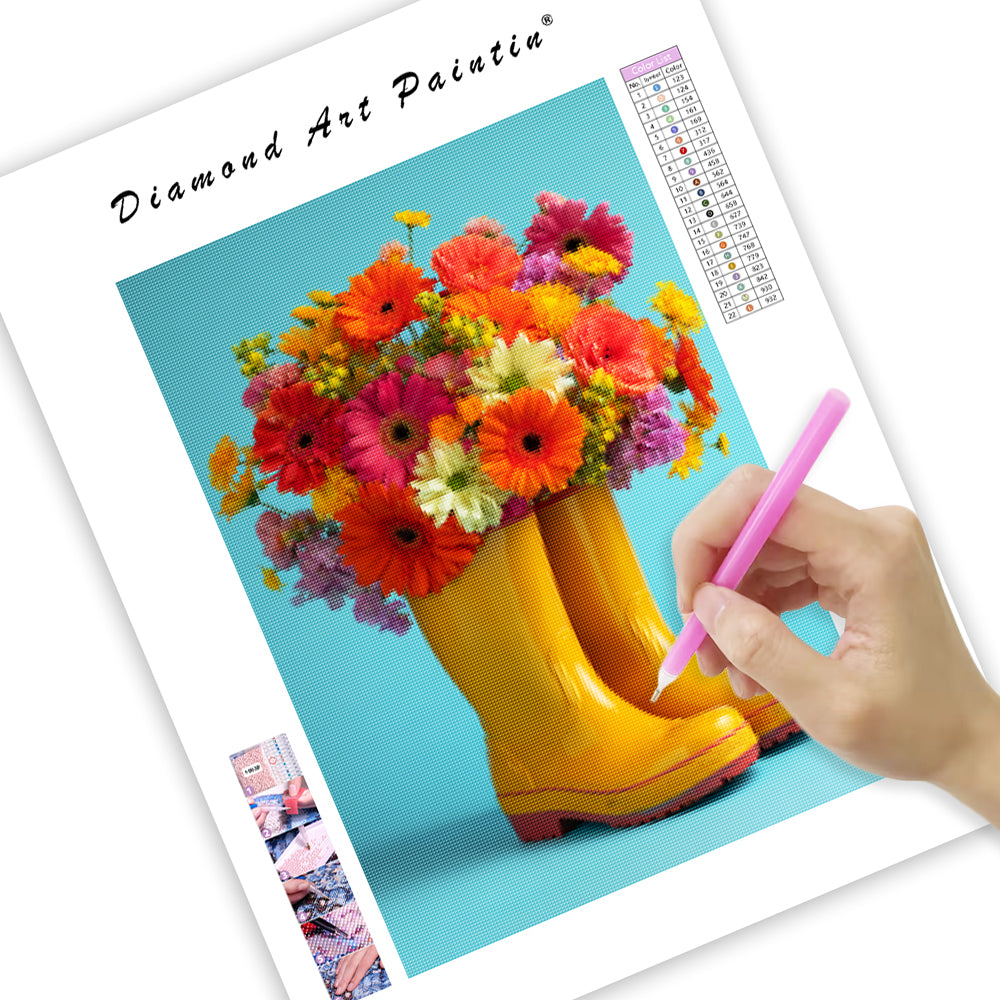 Regnstövlar med blommor – Diamantmålning