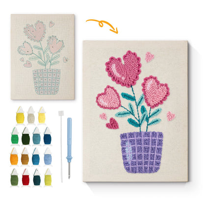 Hjärtformad växt – Punch needle-broderi