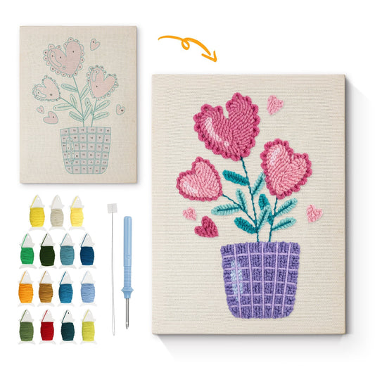 Hjärtformad växt – Punch needle-broderi