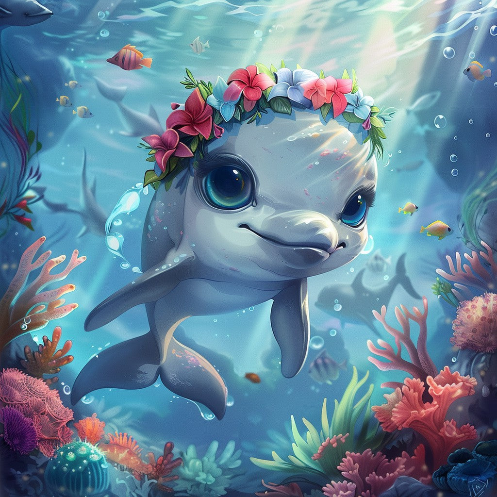 Delfin i korallkrans – Diamantmålning