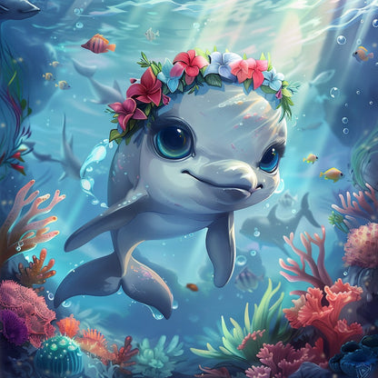 Delfin i korallkrans – Diamantmålning