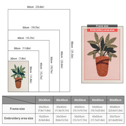 Frodiga gröna blad i kruka – Punch needle-broderi