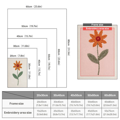 Orange blomma med gröna blad – Punch needle-broderi