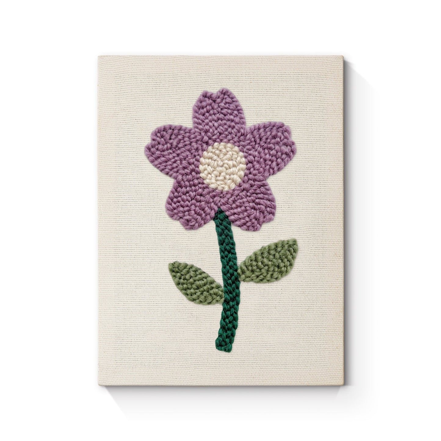 Lila blomma med grön stjälk – Punch needle-broderi