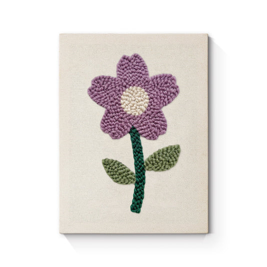 Lila blomma med grön stjälk – Punch needle-broderi