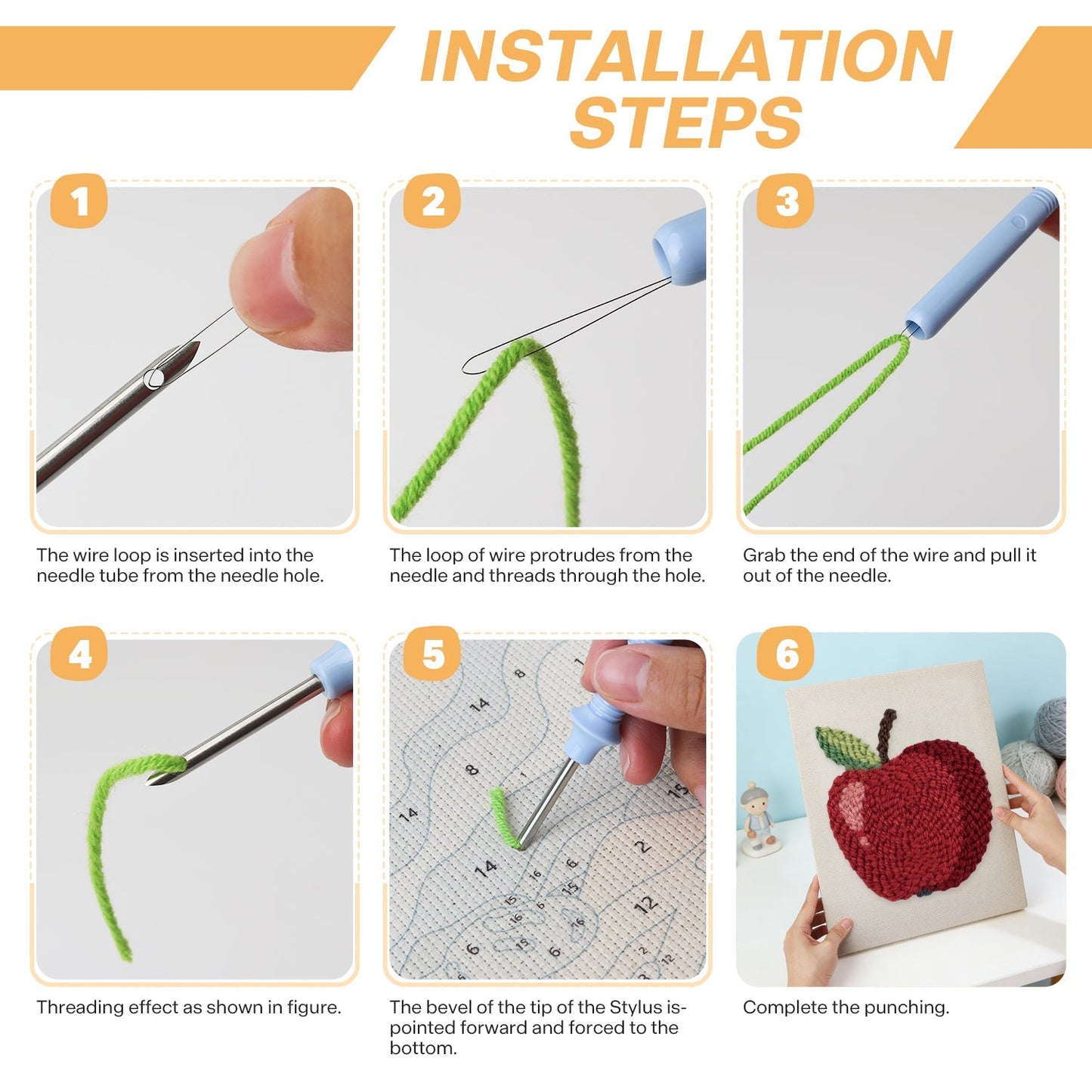Rött äpple – Punch needle-broderi