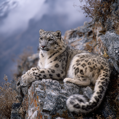 Snöleopard på klippa – Diamantmålning