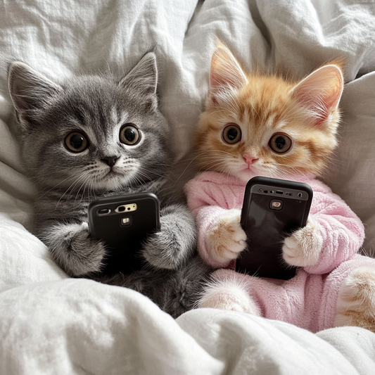 Kattunge som leker med mobiltelefon - Diamond Painting