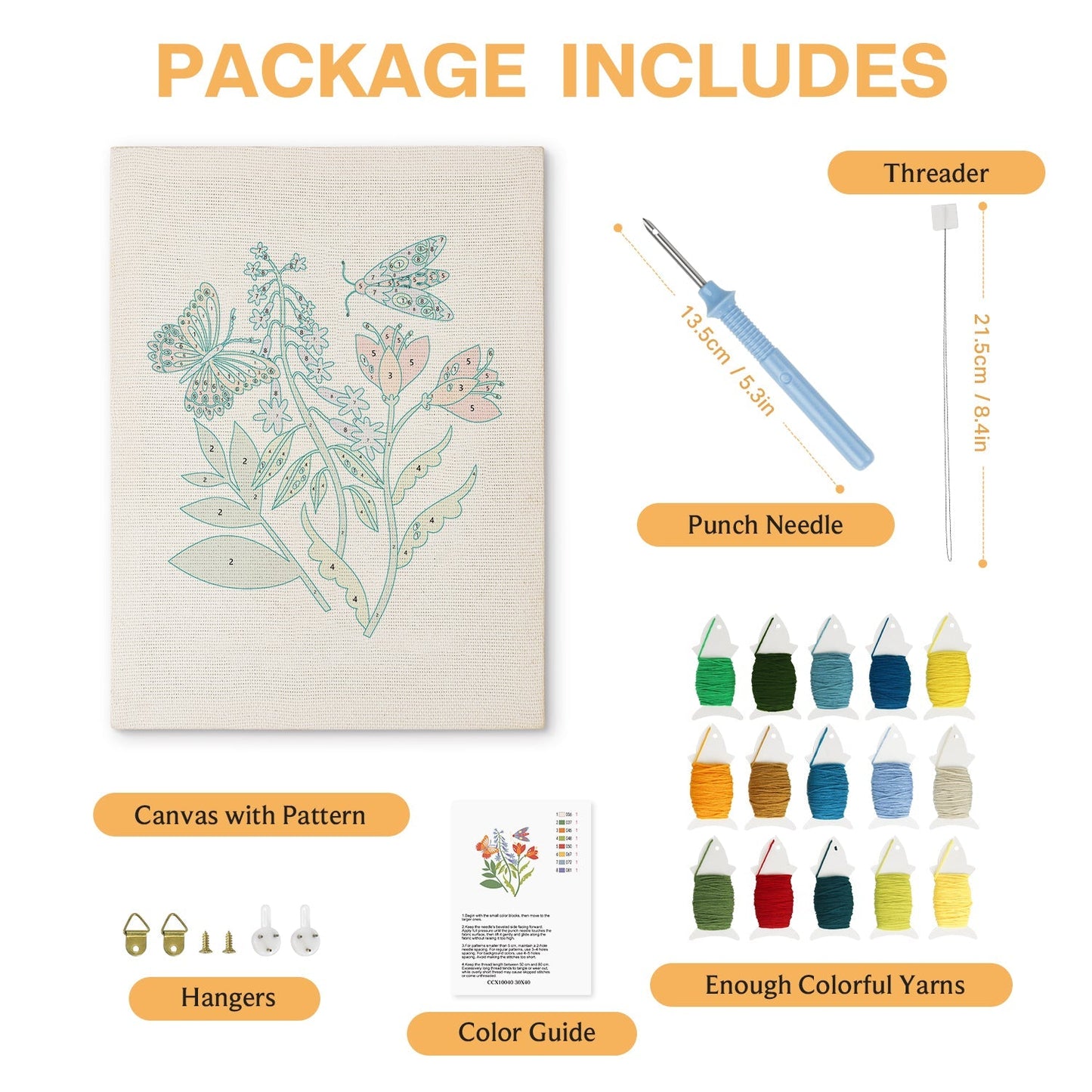 Färgstarka blommor med fjärilar – Punch needle-broderi