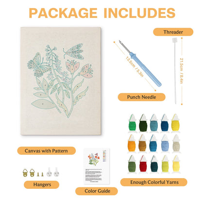 Färgstarka blommor med fjärilar – Punch needle-broderi
