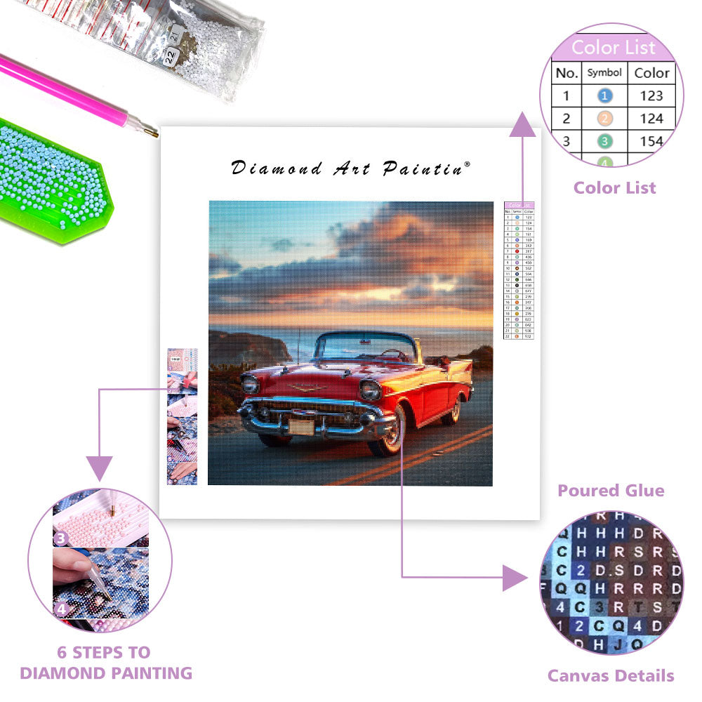 Röd veteran-cabriolet – Diamantmålning