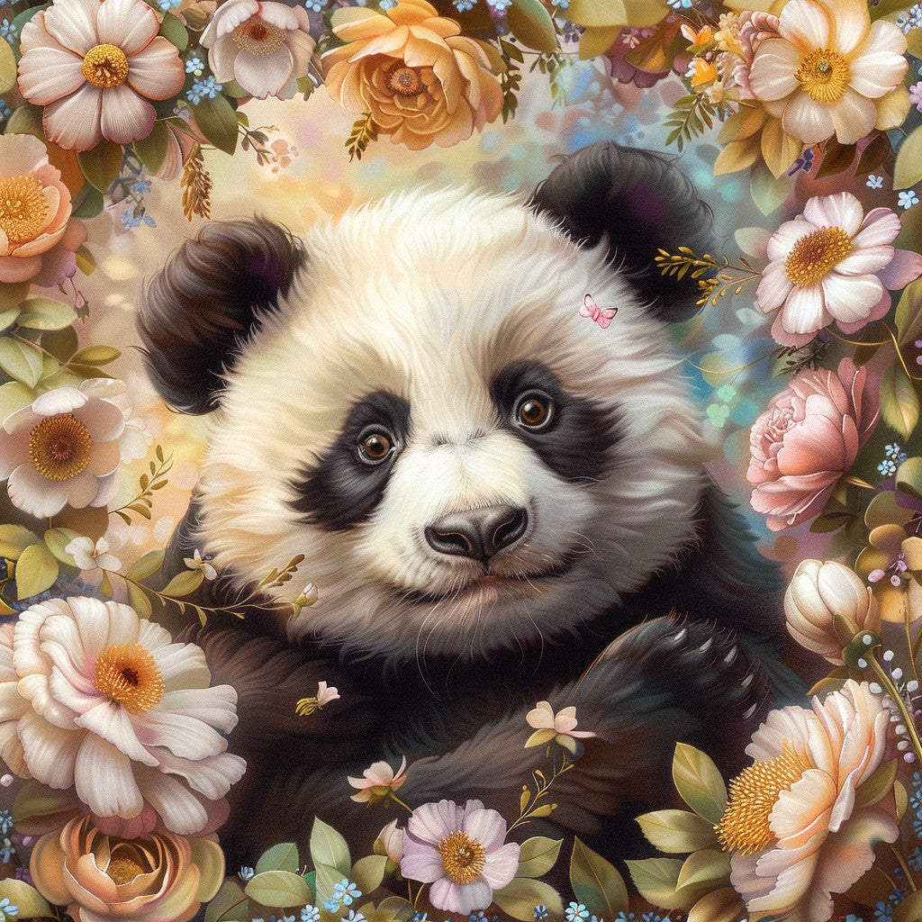 Blommig pandacharm – Diamantmålning