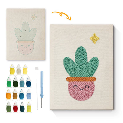 Glad kaktus med stjärnor – Punch needle-broderi