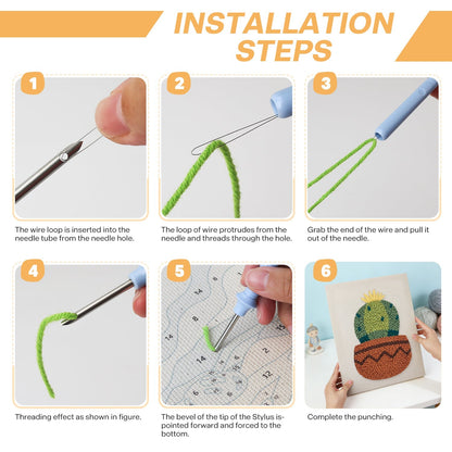 Kaktus i kruka med gula blommor – Punch needle-broderi