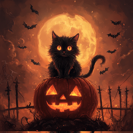 Halloweenkatt på pumpa - Diamantmålning