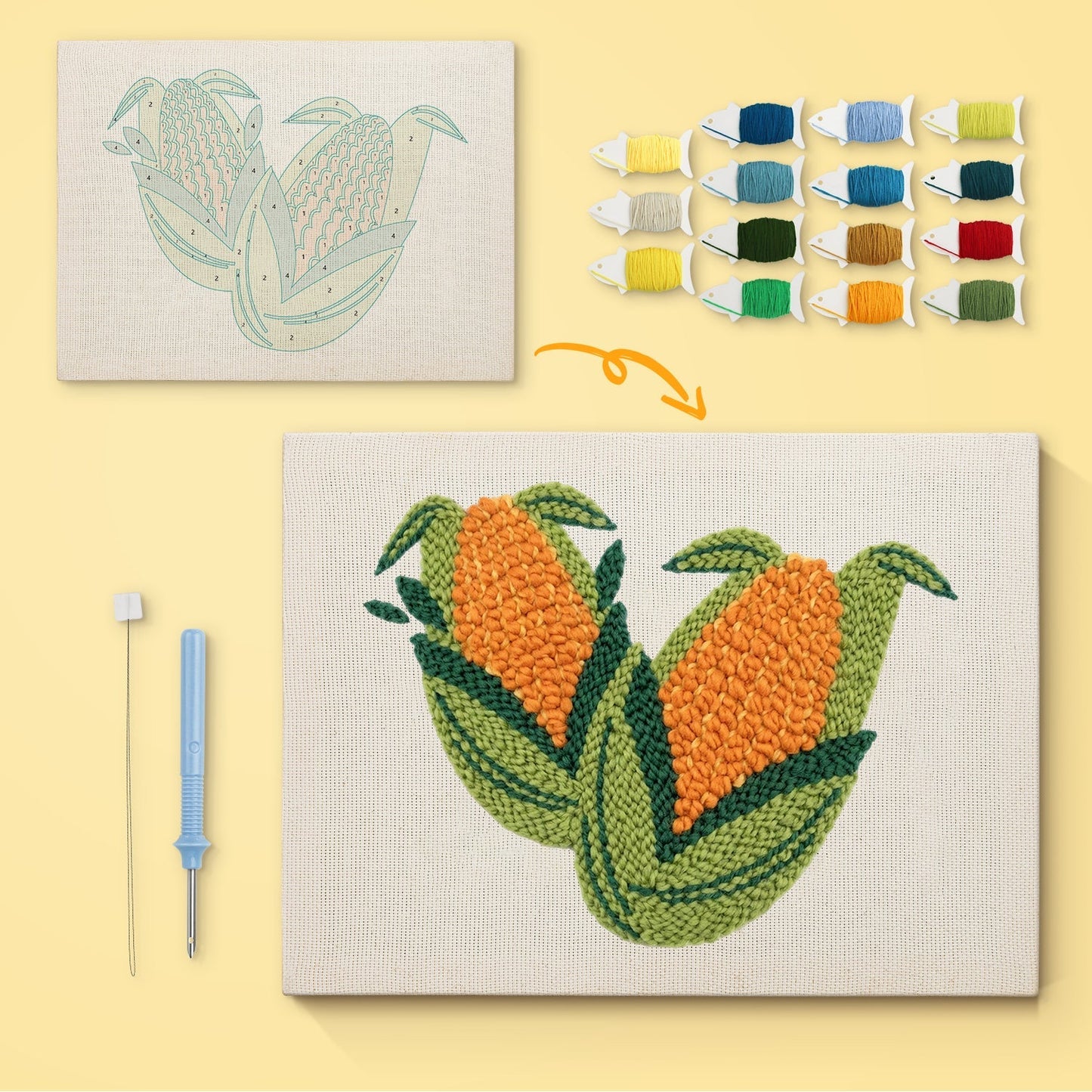 Majskolv – Punch needle-broderi