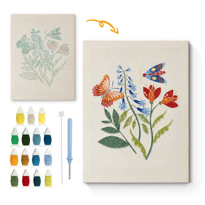 Färgstarka blommor med fjärilar – Punch needle-broderi